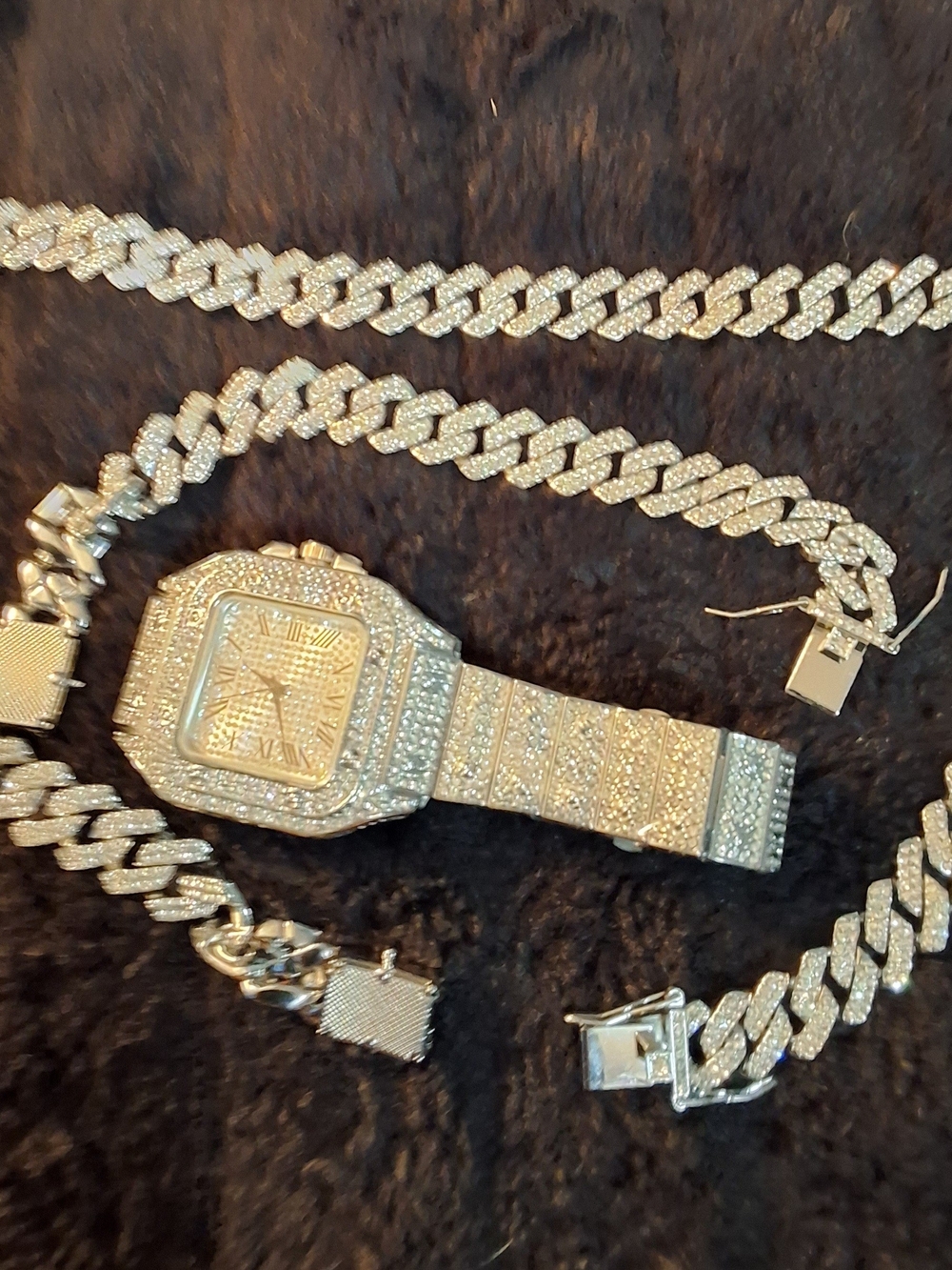 Men's Cartice Cuban Link Watch and Chain Set